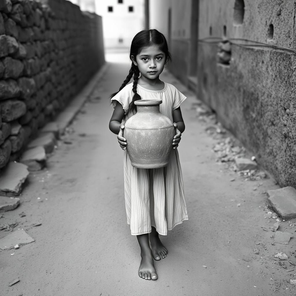 Young Girl with Water Jar: Documentary Photography