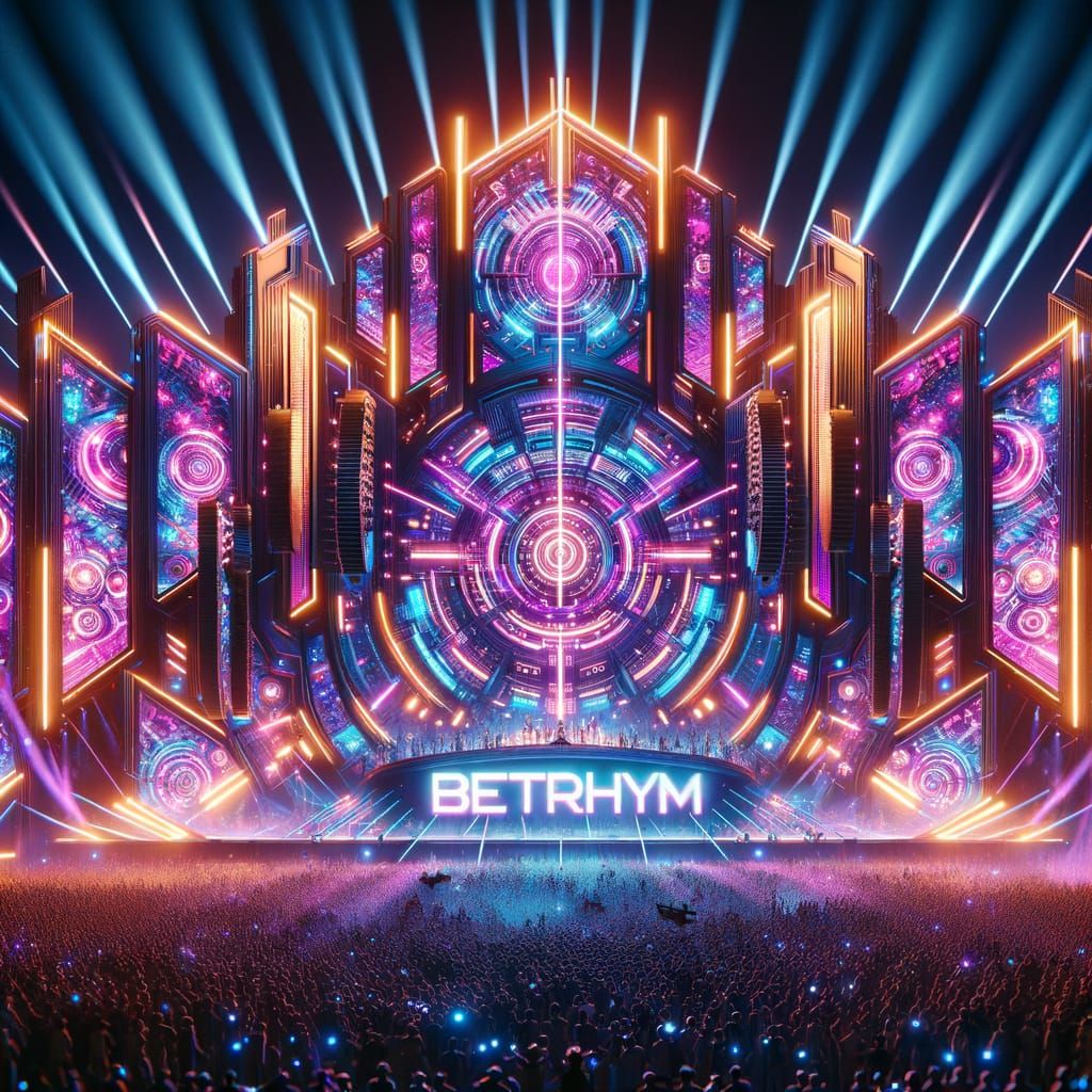 Futuristic BETRHYM Festival Stage with Cyberpunk Style