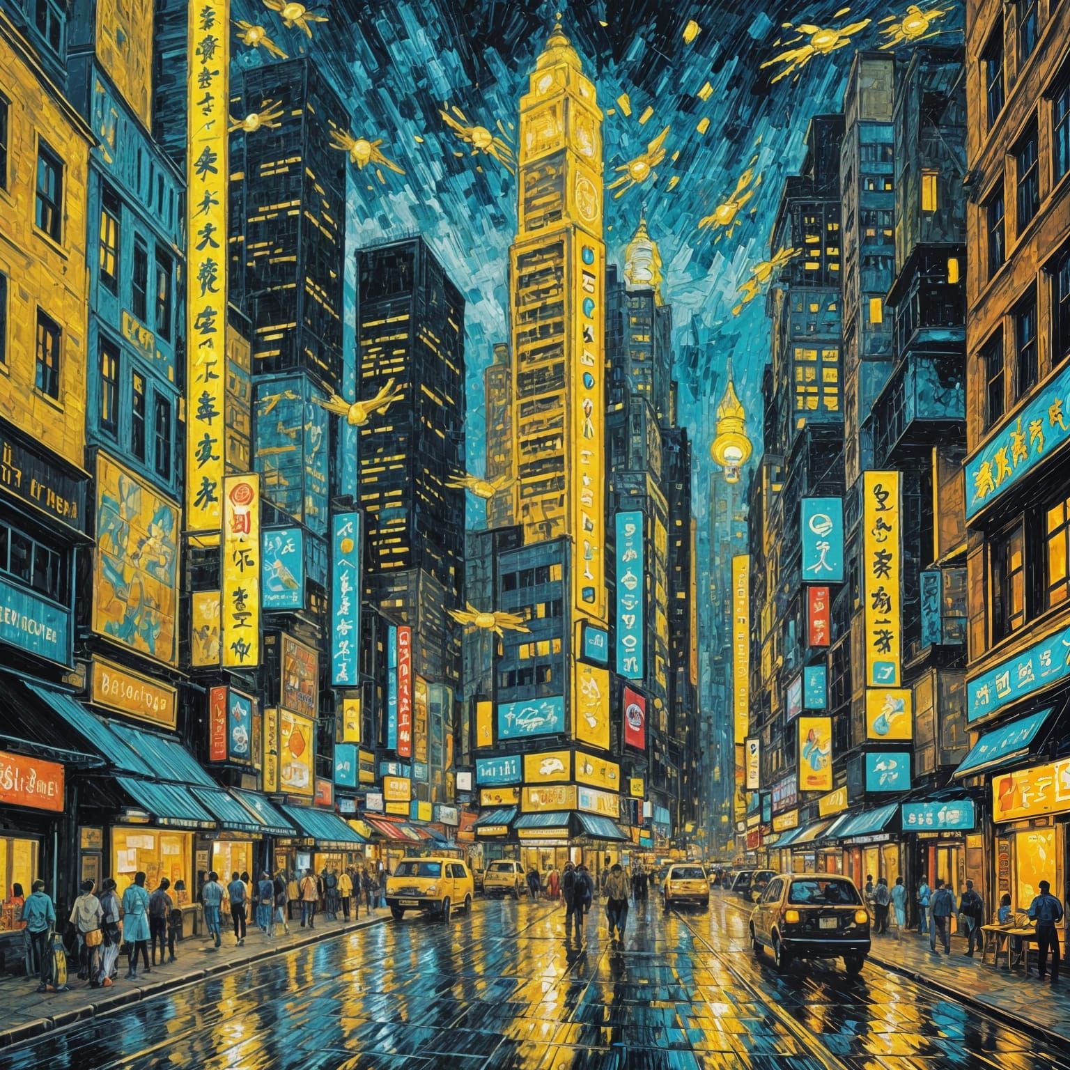 Expressive Futuristic Hong Kong Cityscape Under Neon Skies