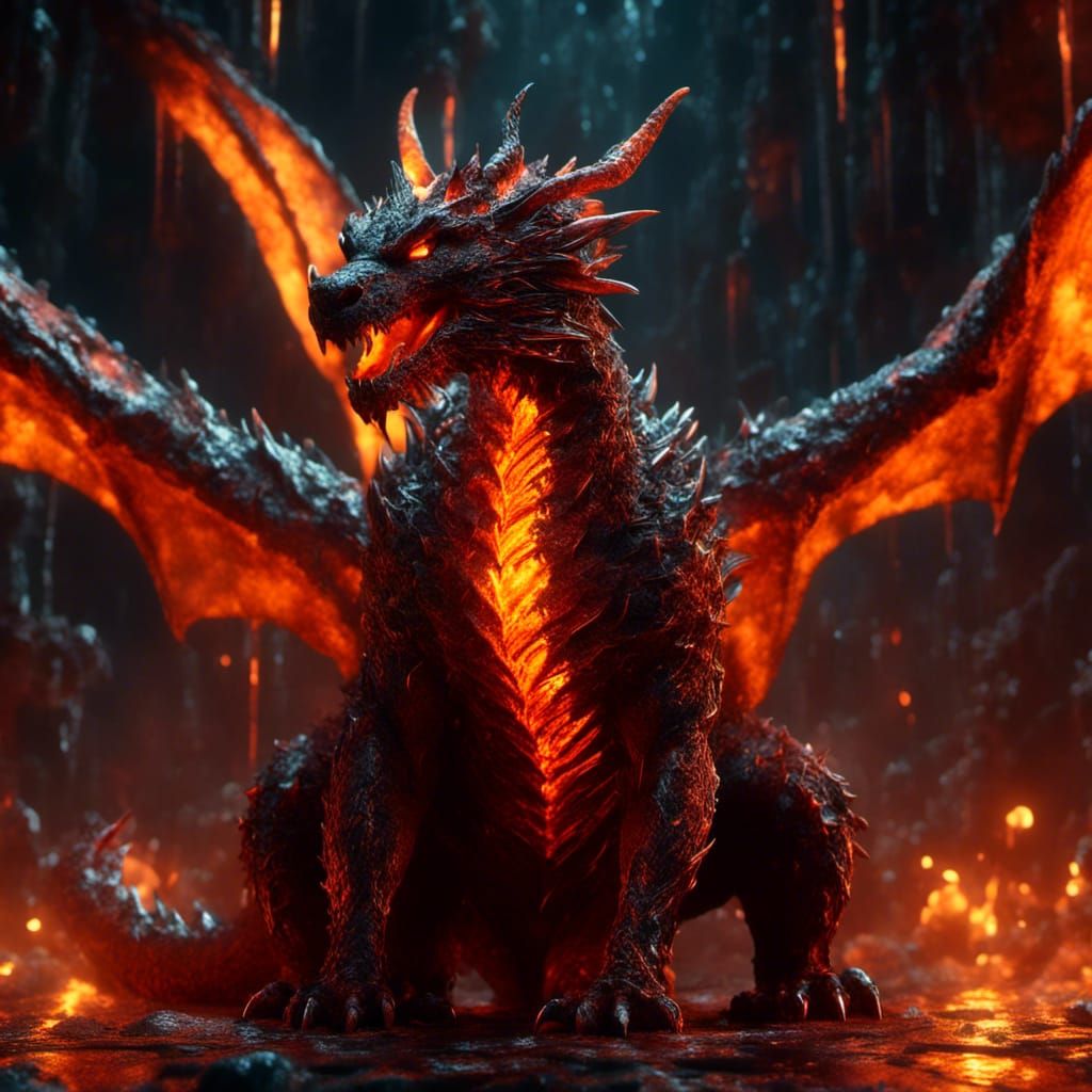 Demonic Lava Dragon Bear Portrait in Macabre Art Style