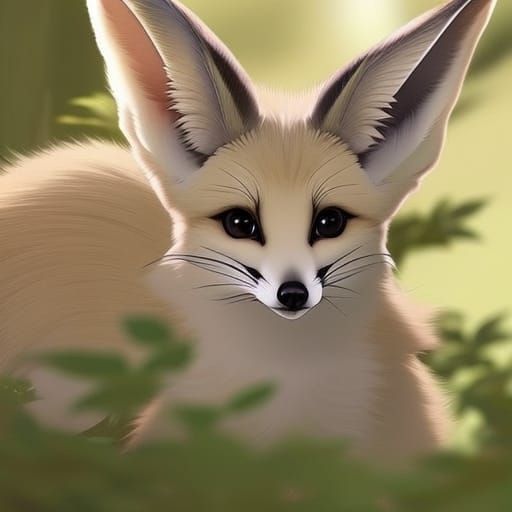 Realistic Cute Fennec Fox in Anime Style
