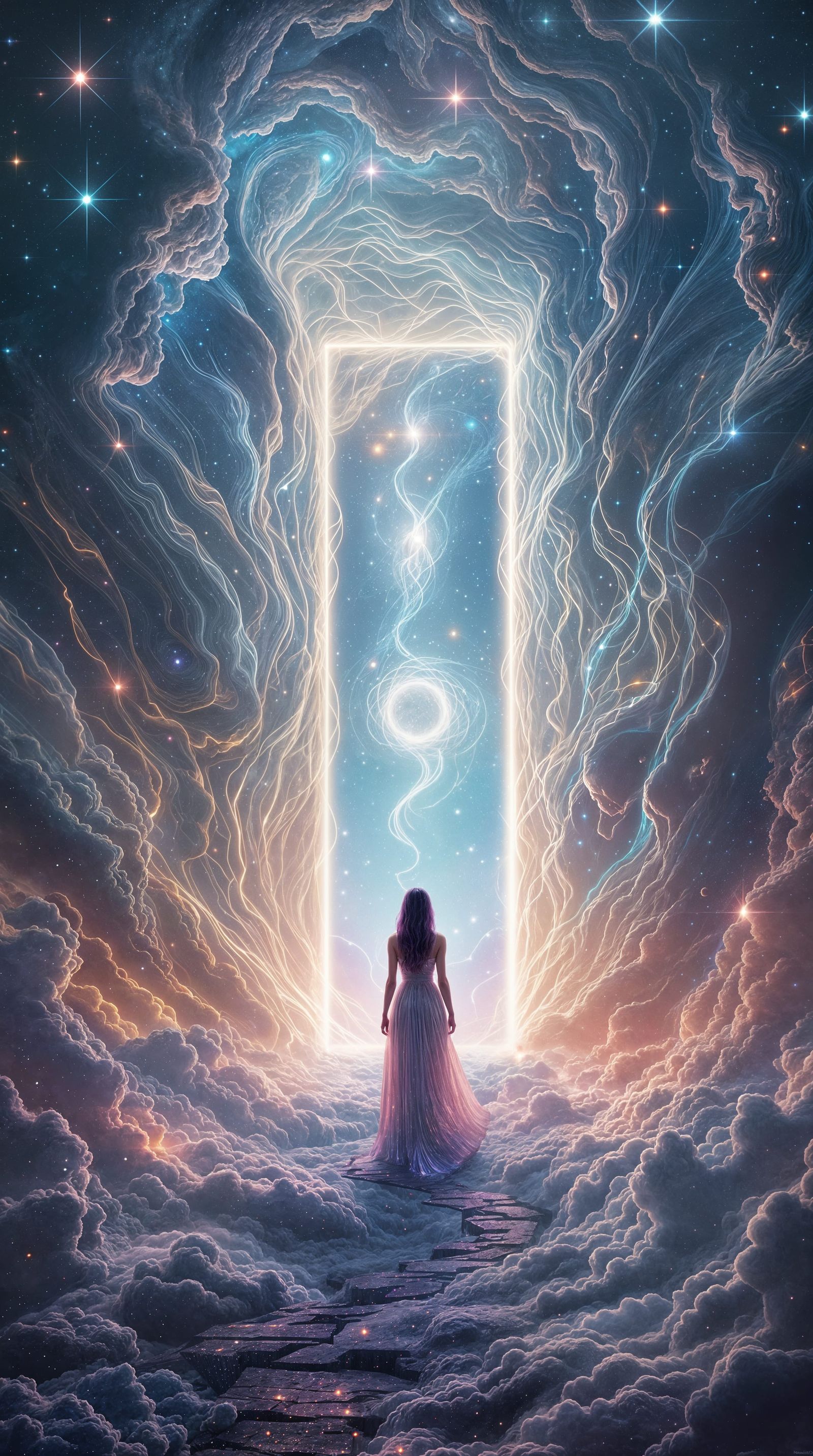 Tesseract Gate in Warped Space Digital Illustration