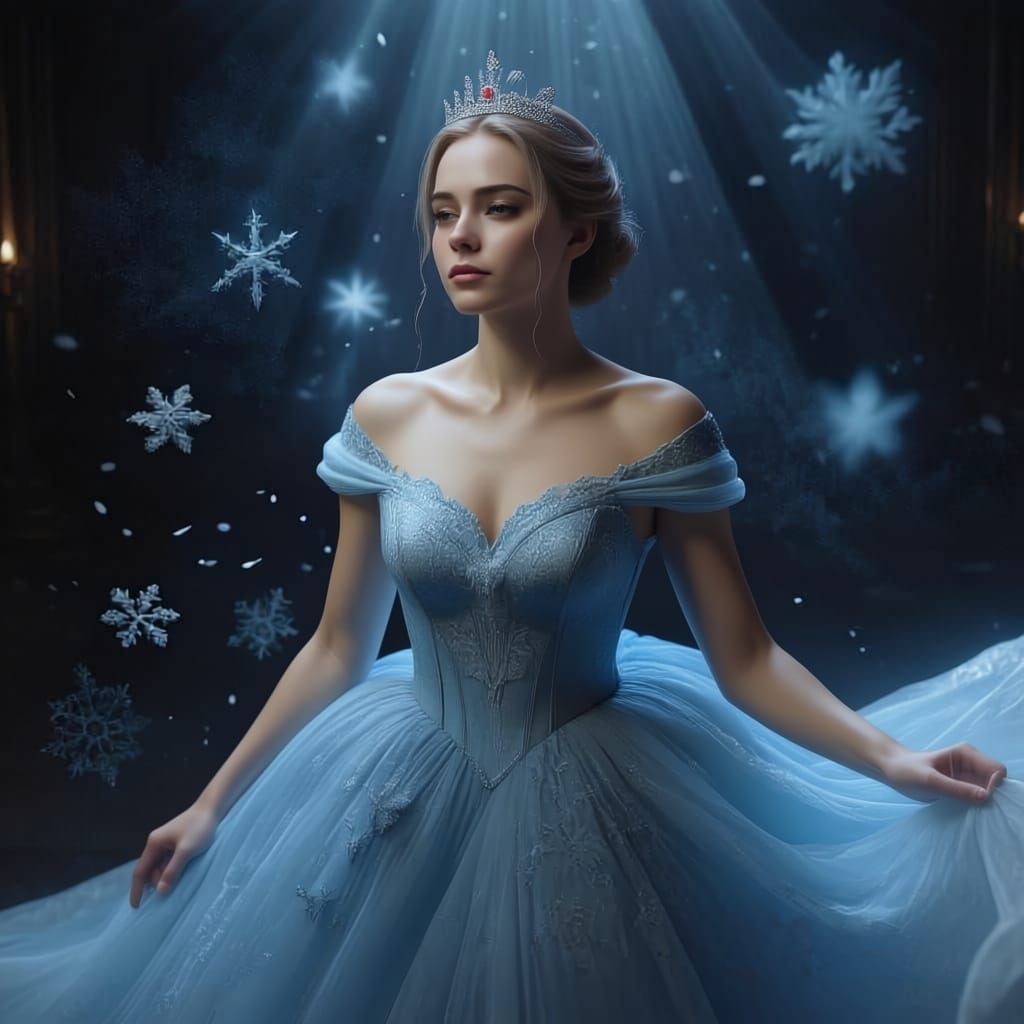 Hyperrealistic Woman in Blue Gown with Stardust