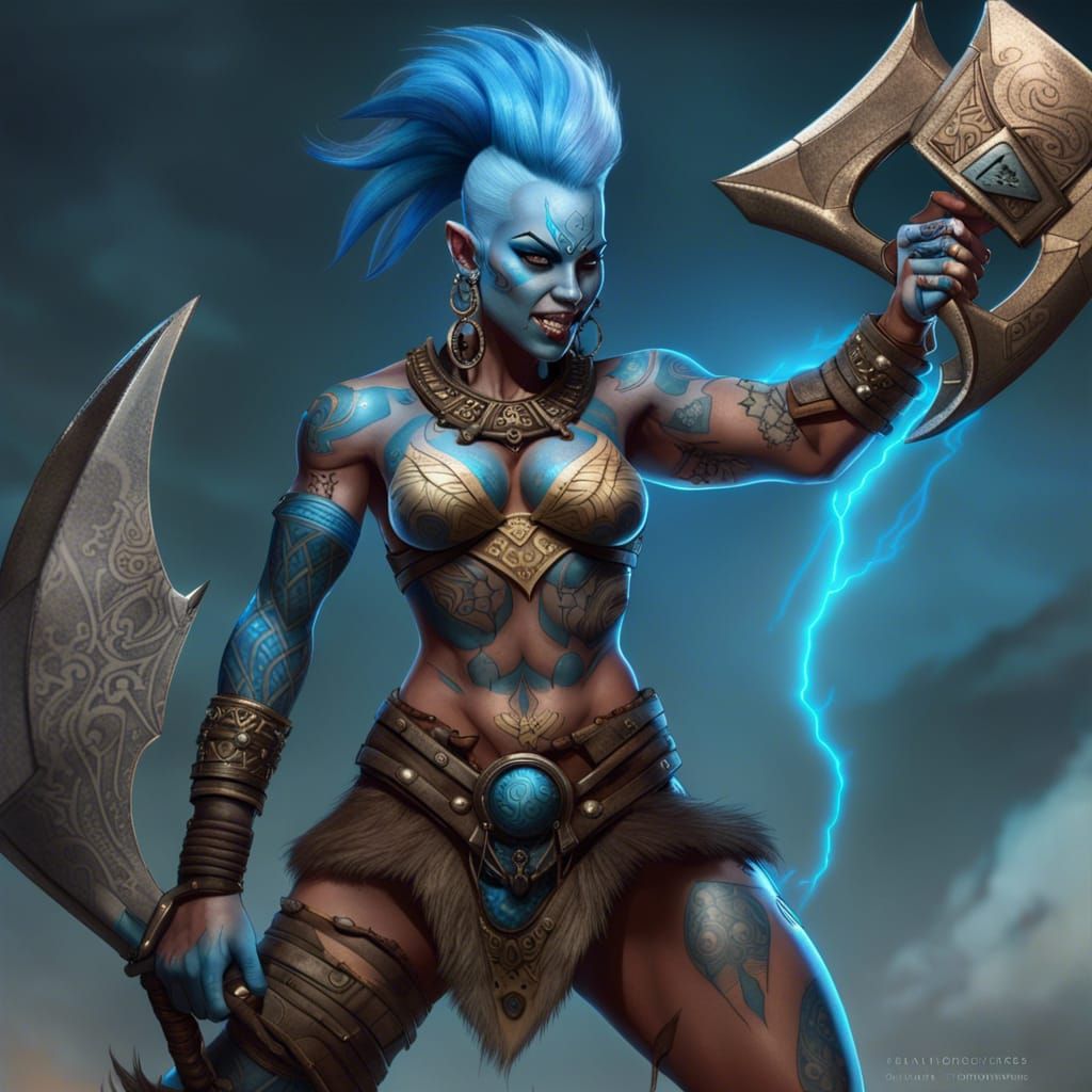 Goliath Barbarian Goddess Screaming in Rage