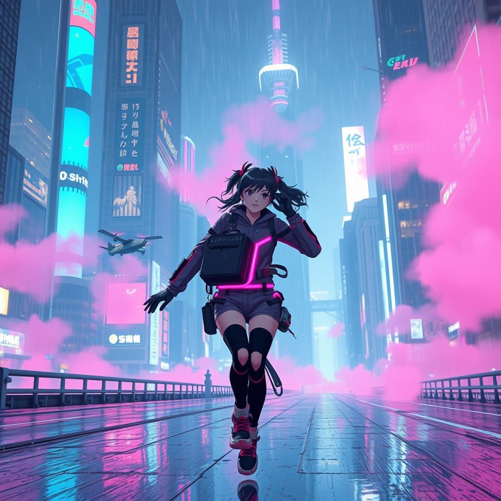 Cyberpunk Girl in Neon Metropolis