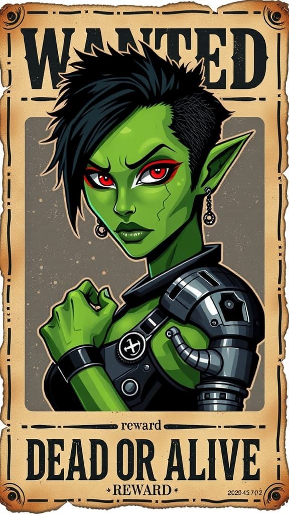 Sci-Fi Wanted Poster of a Cybernetic Alien Pirate