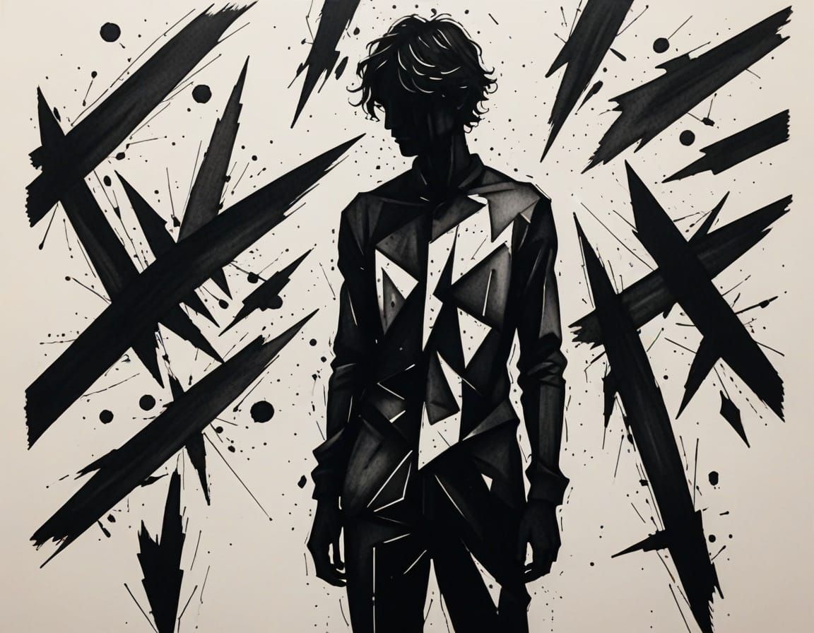 Abstract Ink Art: Loneliness in Fragmented Forms