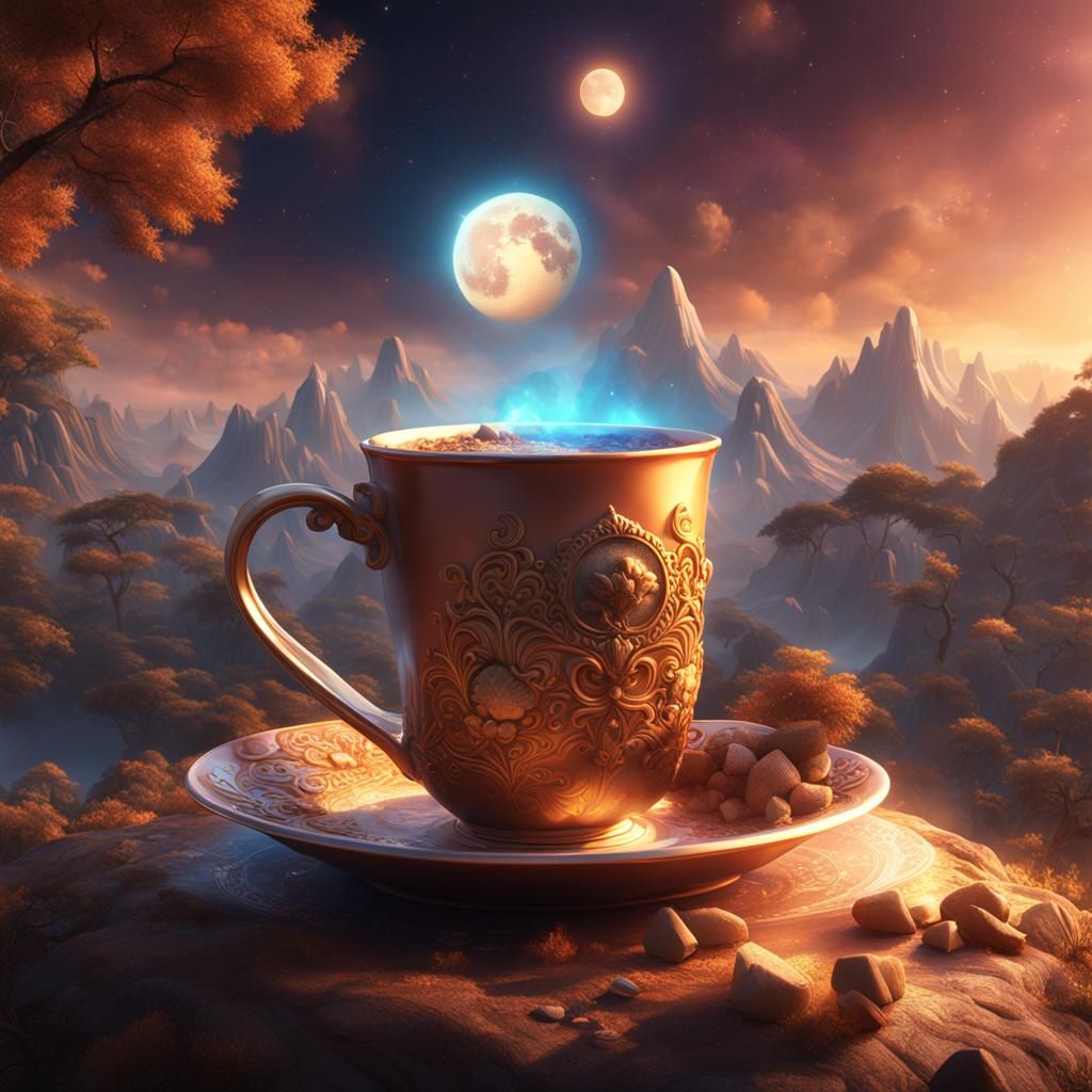 Fantastical Cocoa Landscape with Sun and Moon
