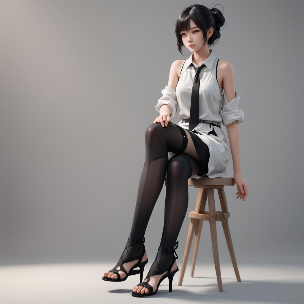 Anime Style Woman's Legs in Stockings and Heels