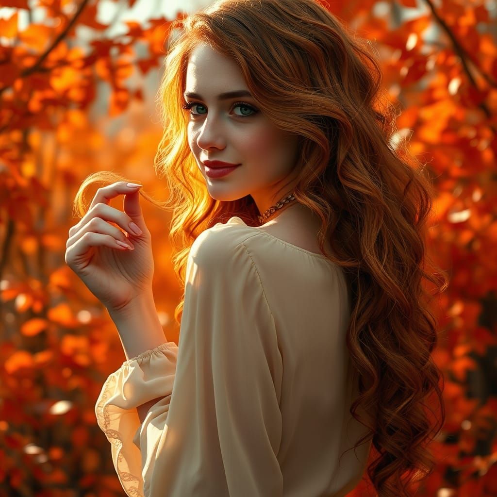 Captivating Tattoo Artist in Autumn Landscape, Oil Gouache S...