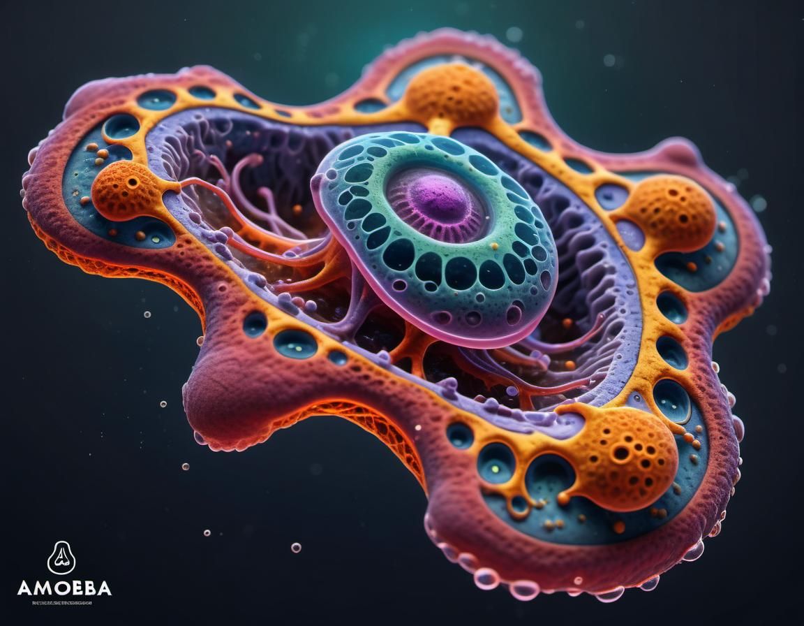 Amoeba Scientific Drawing: Detailed, Deep Color Illustration