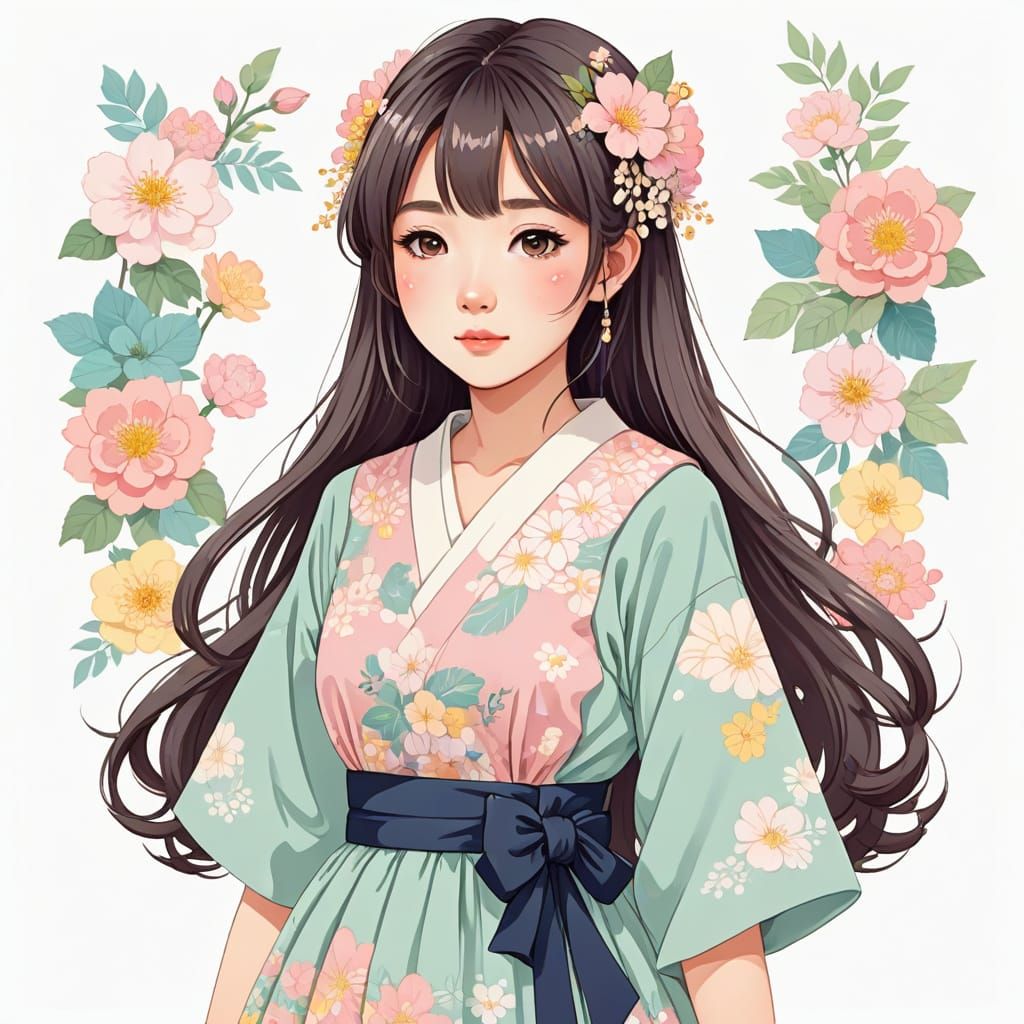 Kawaii Anime Girl in Pastel Colors