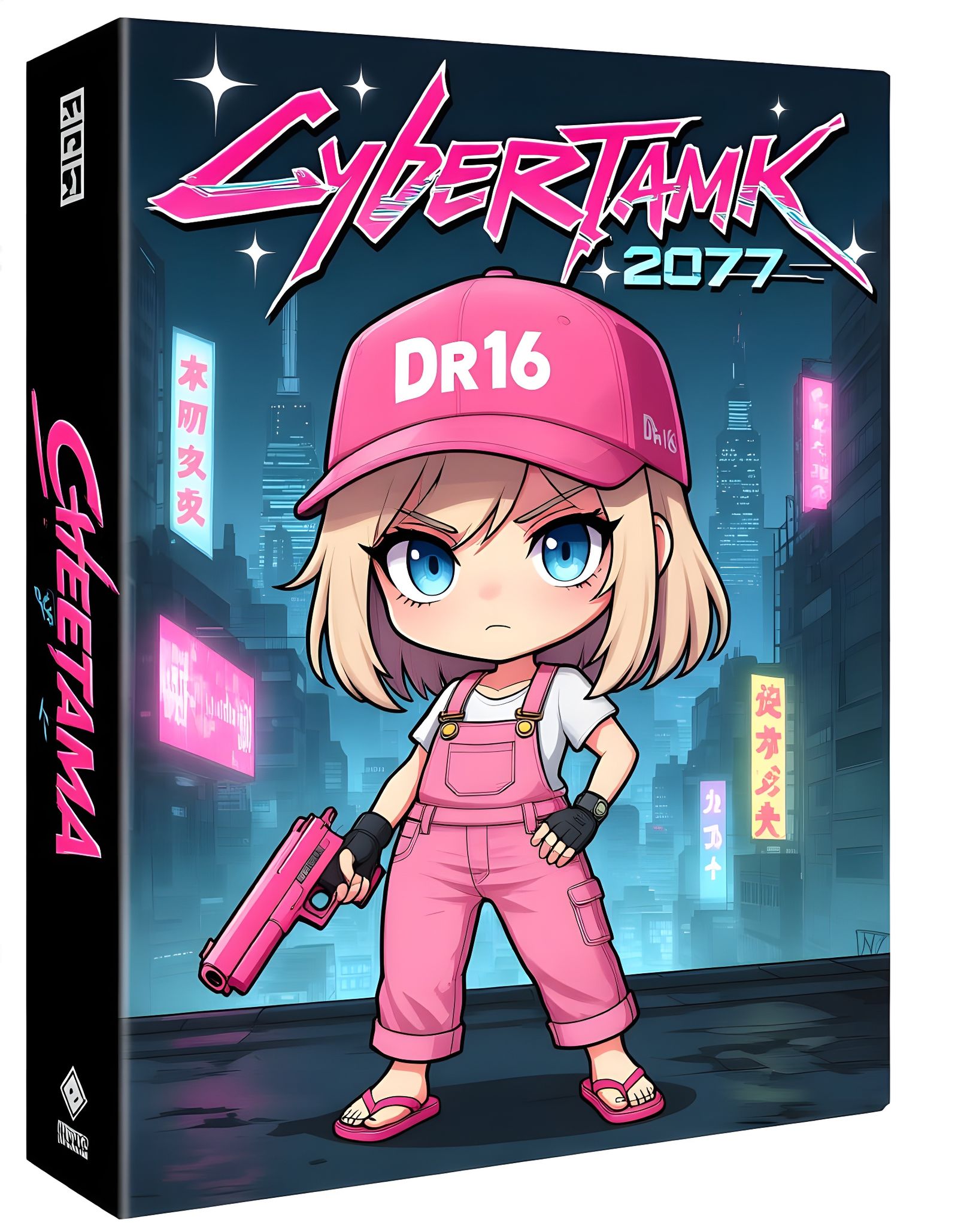 Anime Girl in Cyberpunk City with Pink Gun