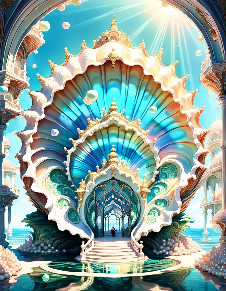Pearlescent Palace Inside Seashell, Concept Art