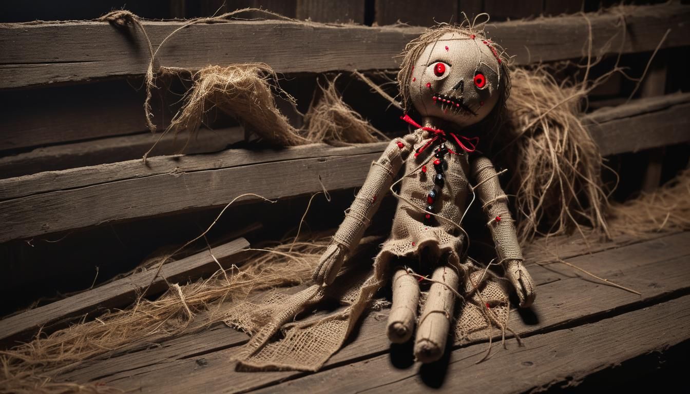 Eerie Voodoo Doll in Dark Folk Horror Style