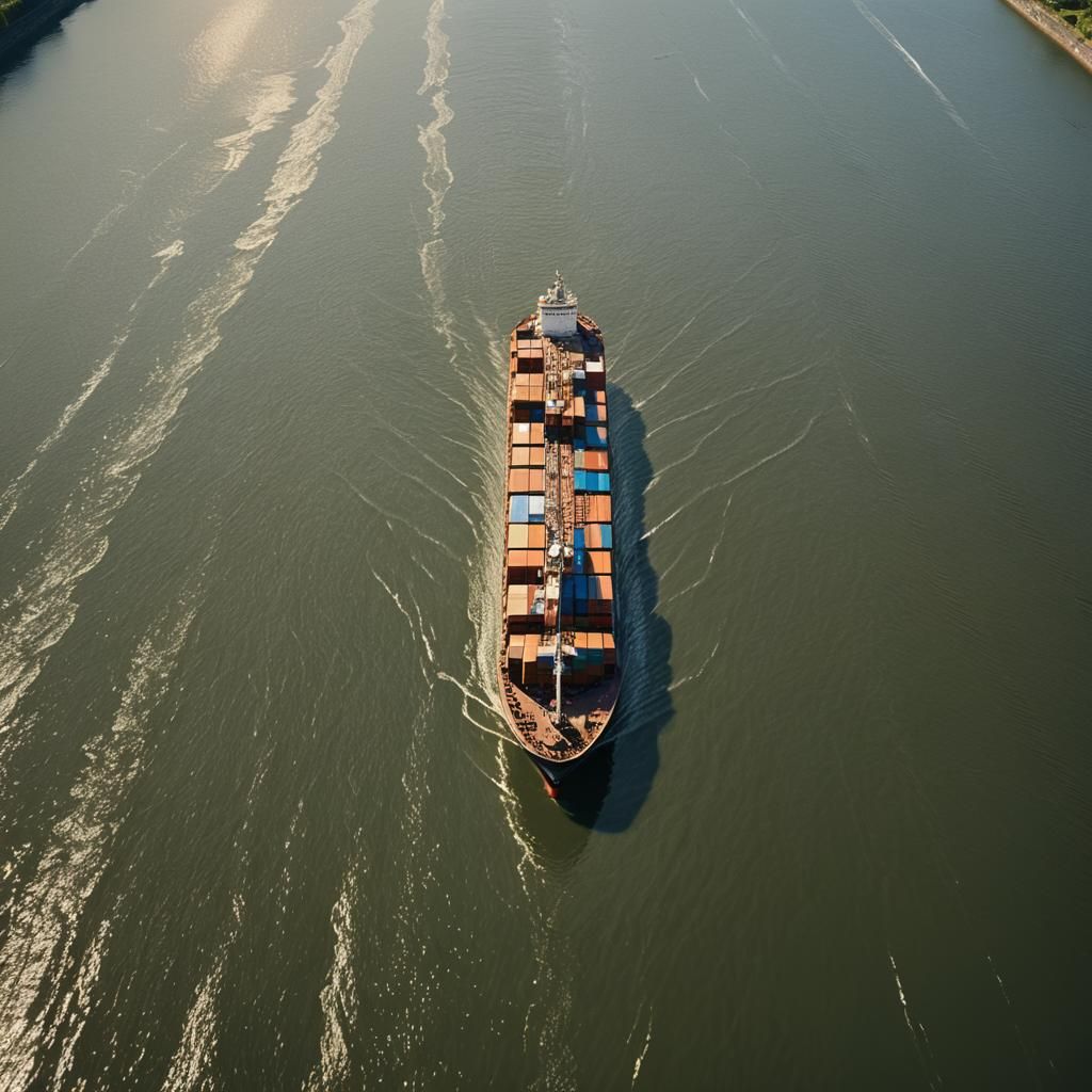 Cargo Ship Glides Through Channel: Hyper-Realistic Digital A...