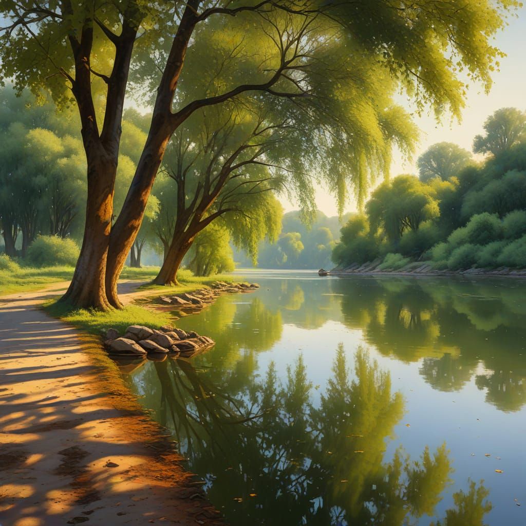 Landscape Oil Painting of Margaret Island in Impressionist S...