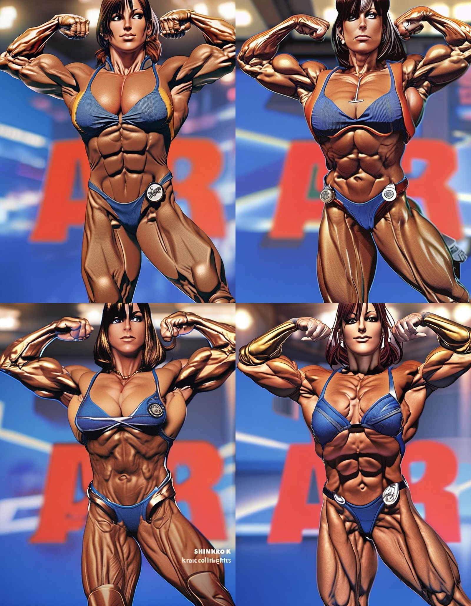Female Bodybuilder as Fighting Game Character in 3D Anime