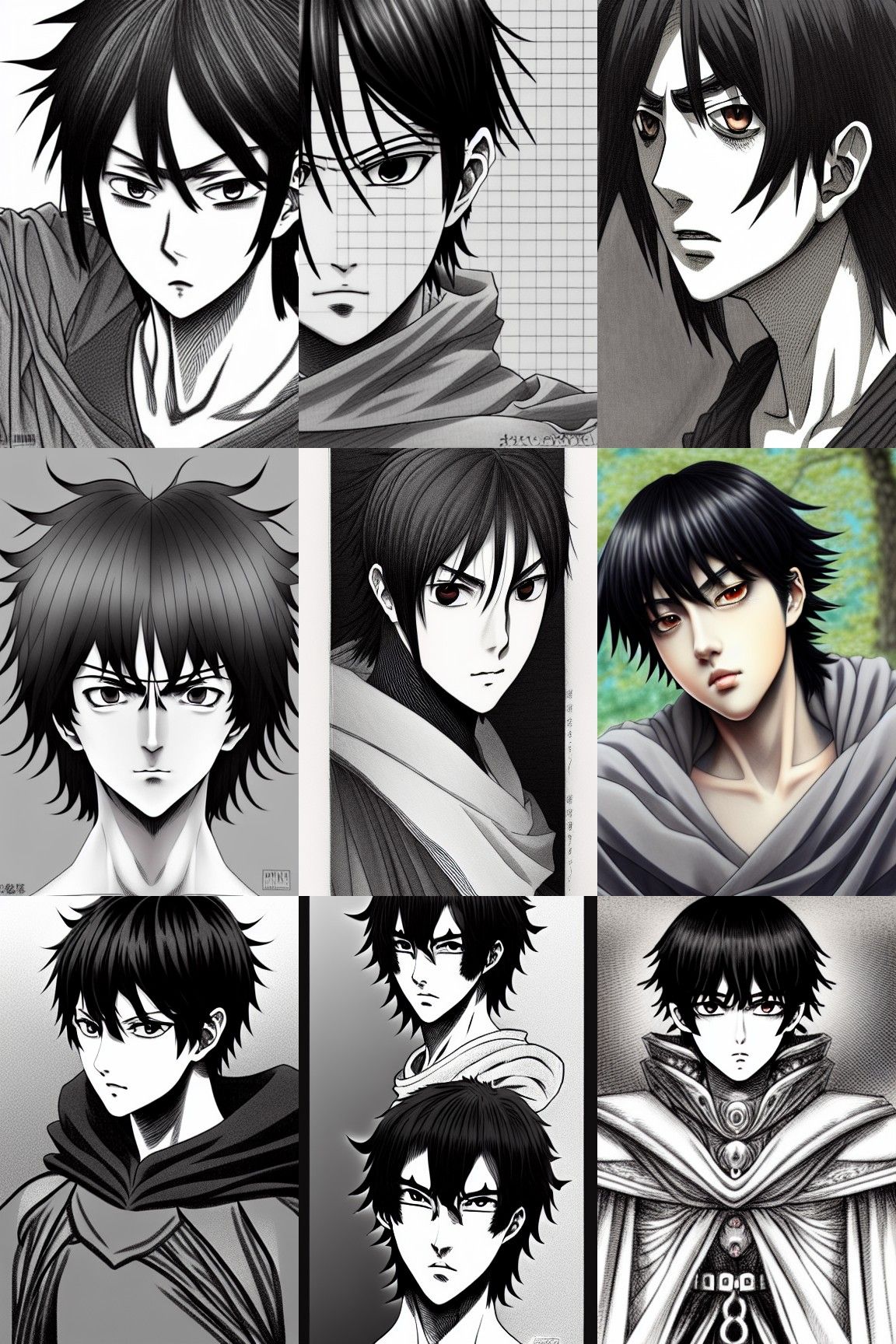 Bishonen Black Haired Prince Portrait in Manga Art