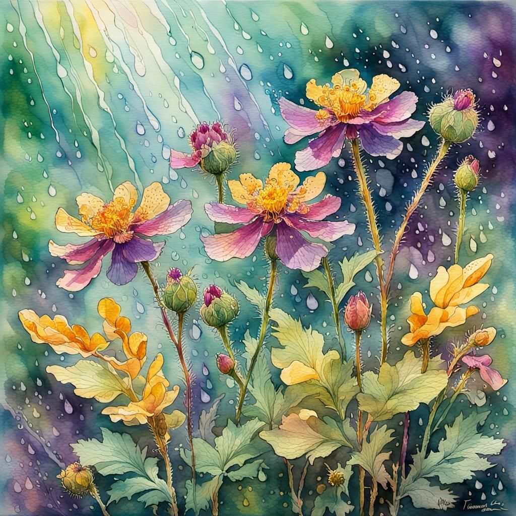 Ink and watercolor illustration  Bright Light Sage Green and...