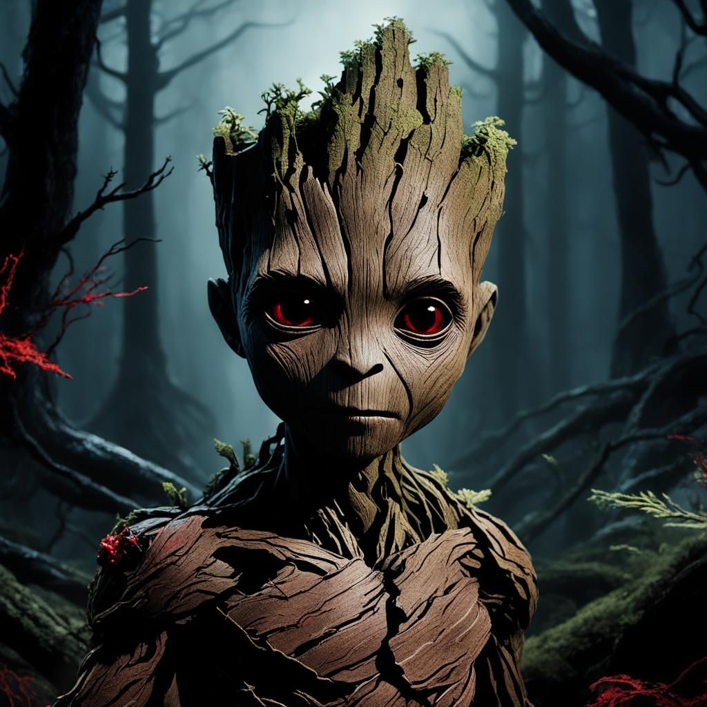 Dark Fantasy: Baby Groot in Twisted Forest
