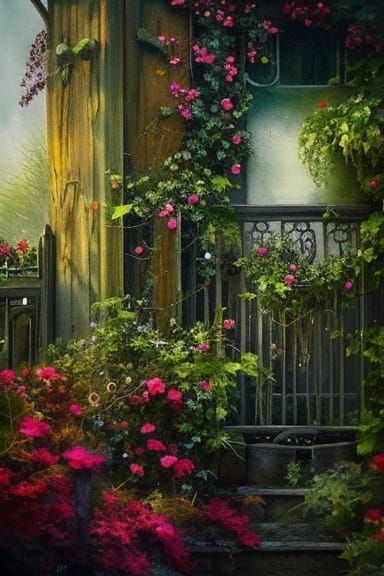 Gothic Garden: Watercolor with Ivy, Skull and Flowers