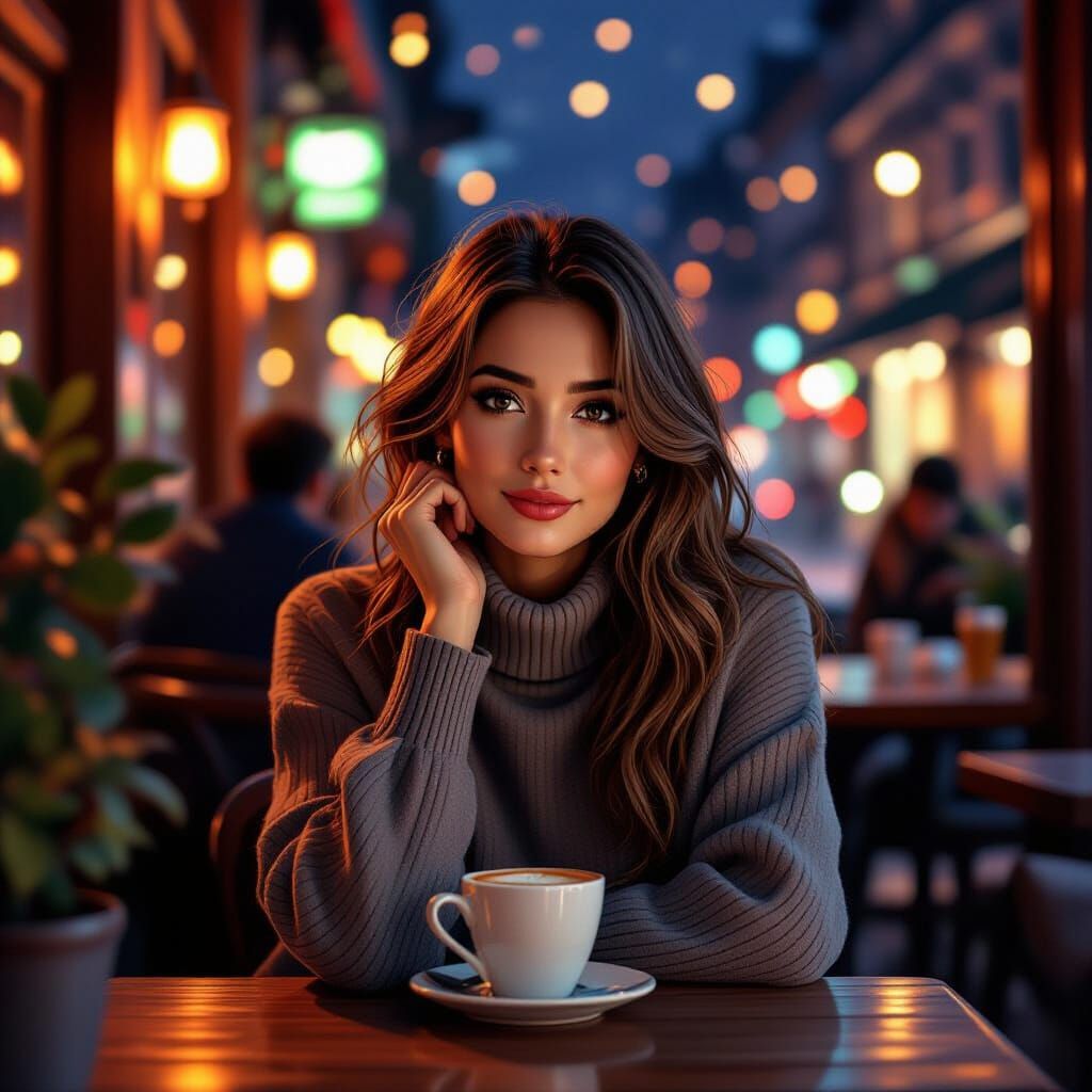 Cozy Cafe Scene in Vibrant Digital Art Style
