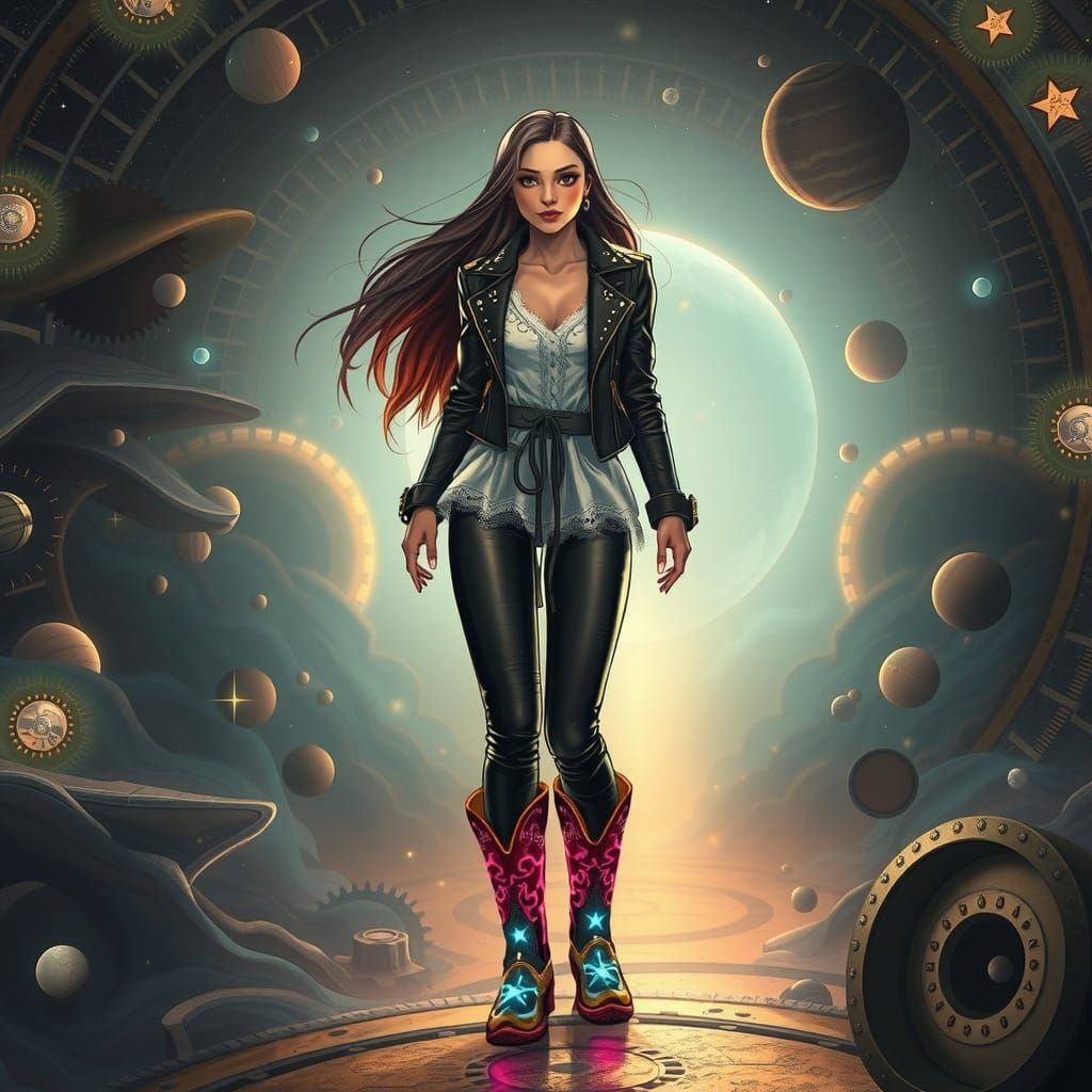 Futuristic Cowgirl in Time Vortex, Art of Illusion