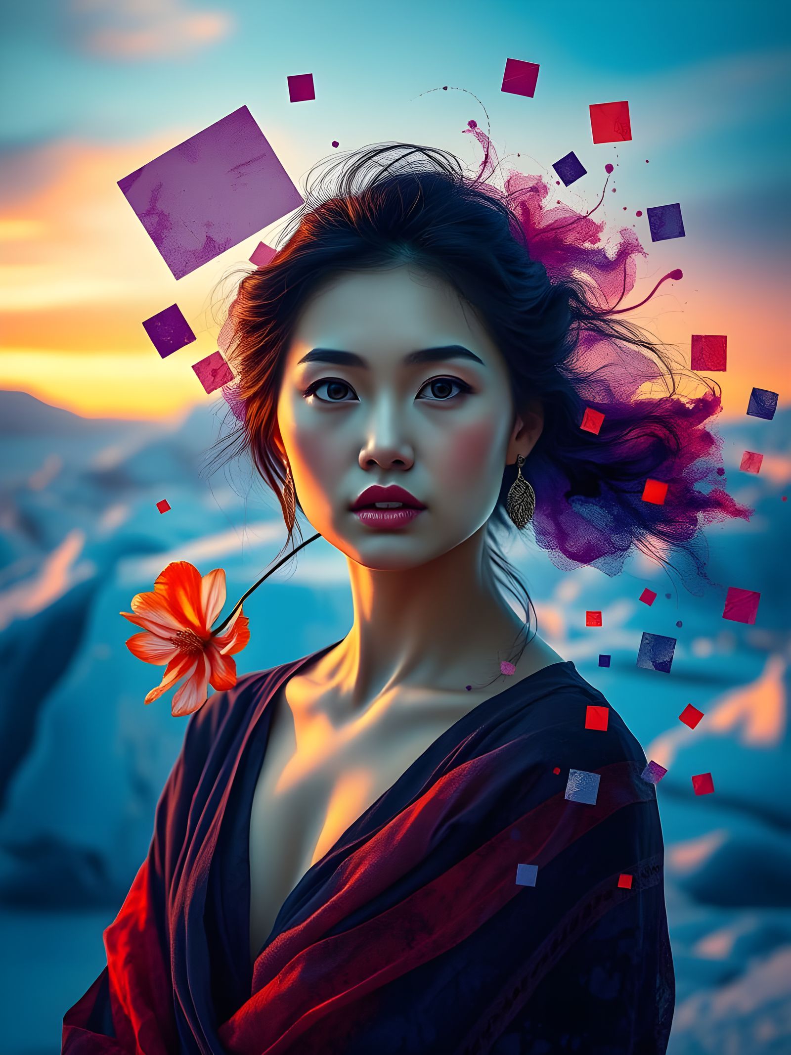 Ethereal Arctic Goddess with Vibrant Hues and Intricate Patt...