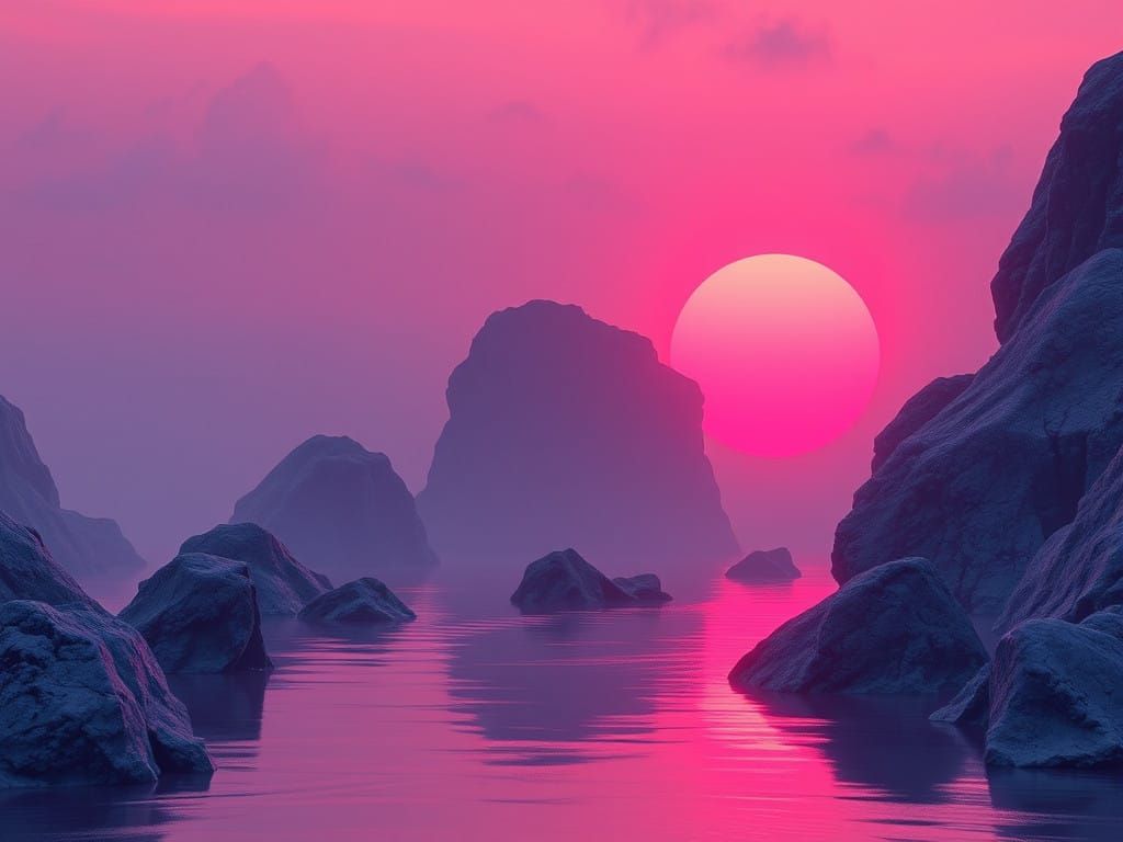 Serene Ultraminimalist Landscape in Sublime Ruby Tones