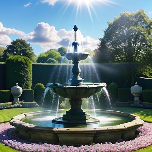 Water Fountain in Serene English Garden