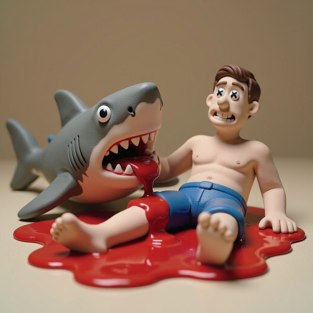 Claymation Shark Attack with Missing Leg