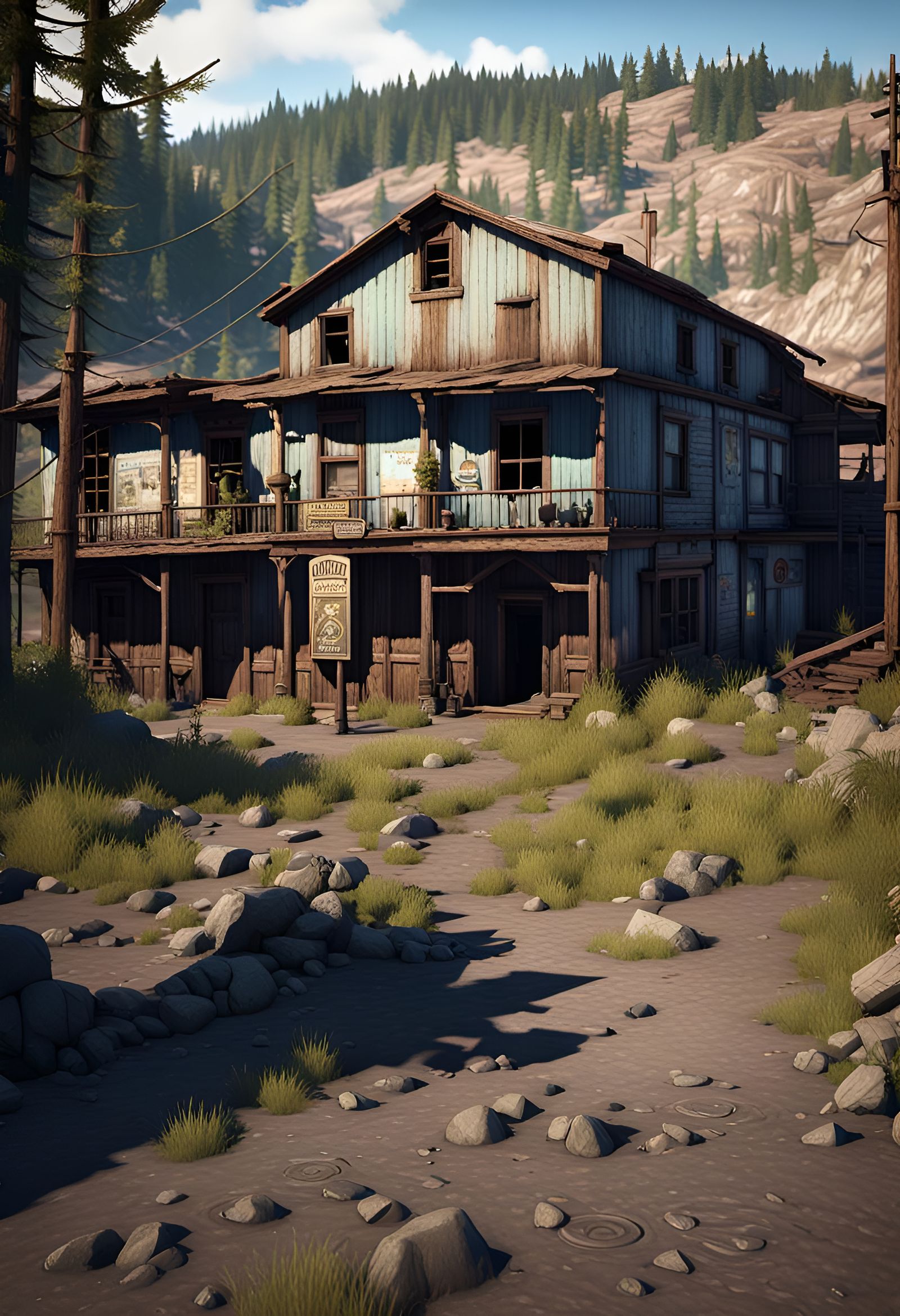 Abandoned Mining Town in Gouache Style