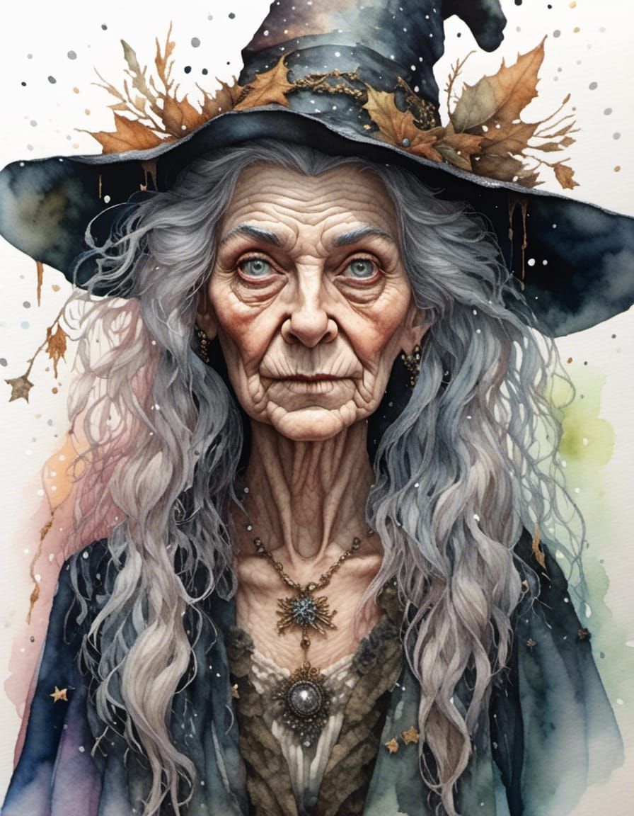 Whimsical Fantasy Witch in Watercolour Style