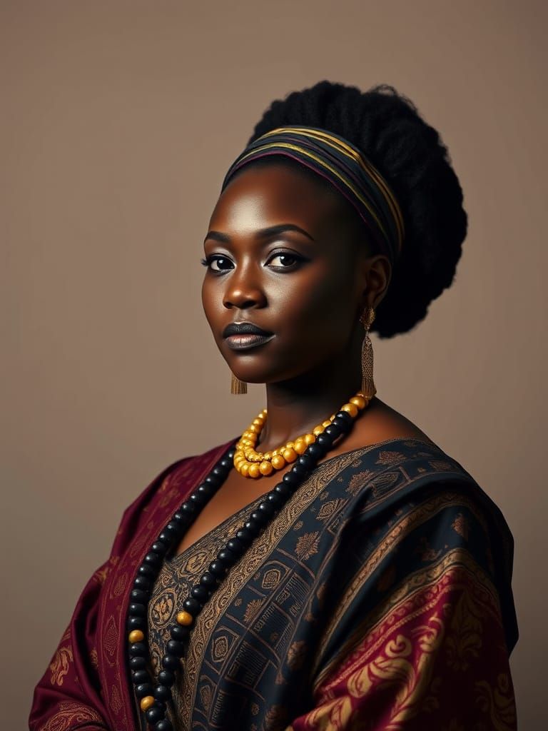 Regal Portrait of Black Woman in Traditional Attire