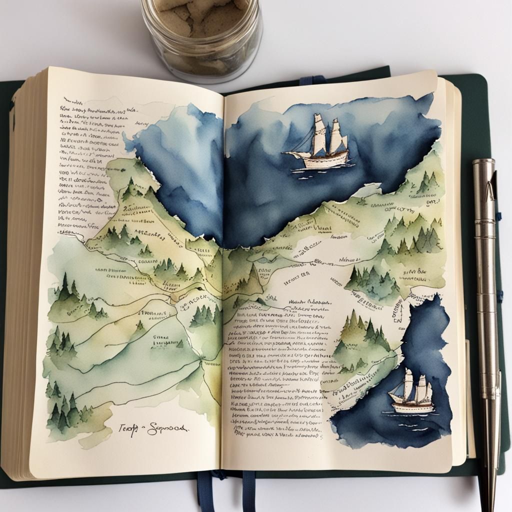 Watercolor Map in Journal Storybook