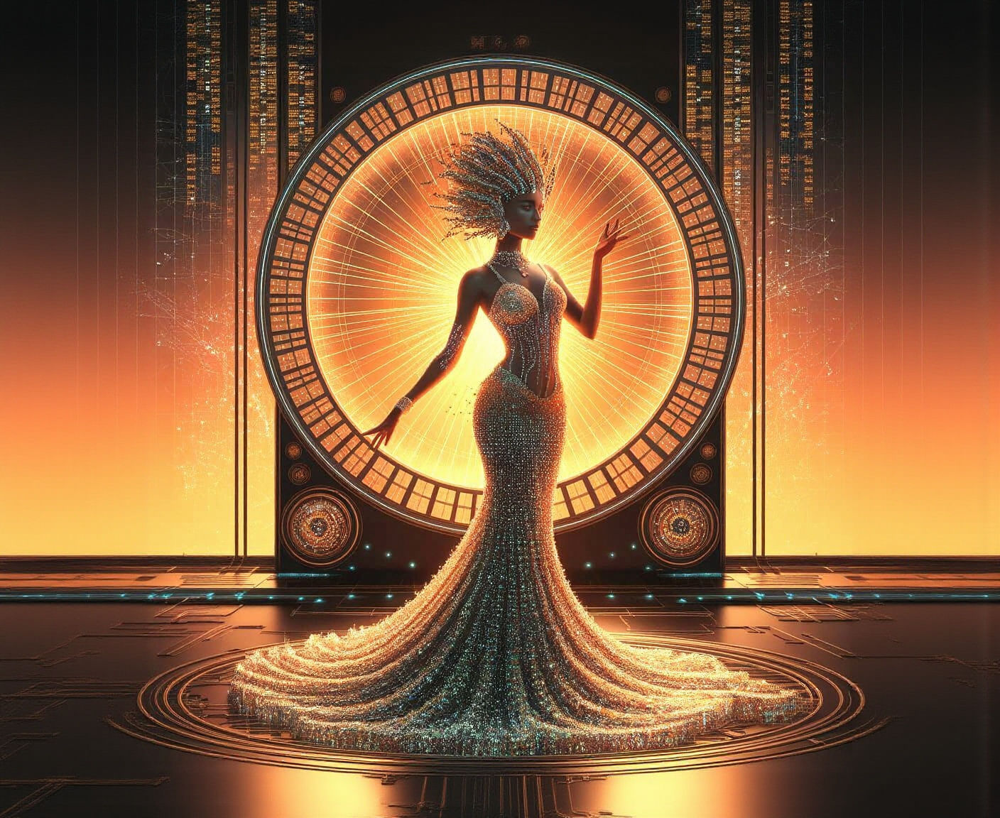 Digital Oracle Before Portal in Art Nouveau Fantasy Style