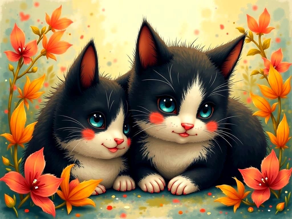 Whimsical Kittens in Romantic Art Style