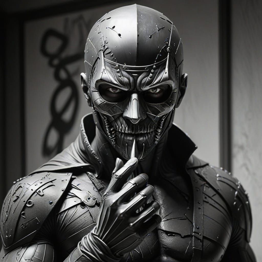 Masked Figure in Graphite Sketch with Color Accent