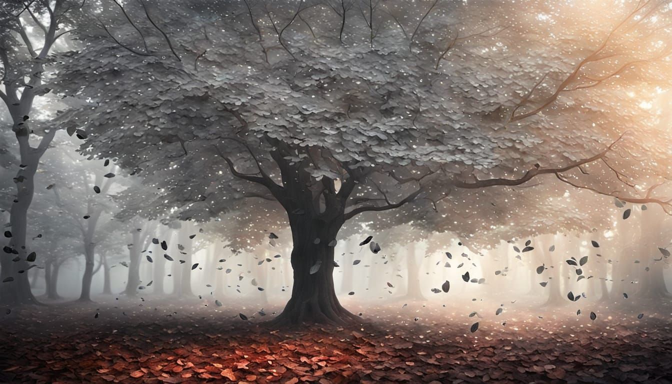 Silver Leaves Fall in Mystical Forest