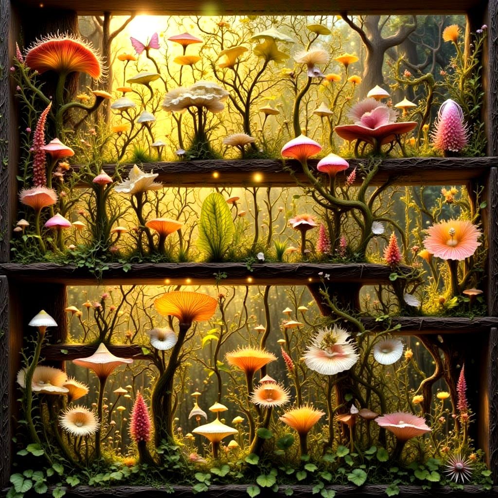 Intricate Fractal Botanical Collection Displayed with Sunlig...