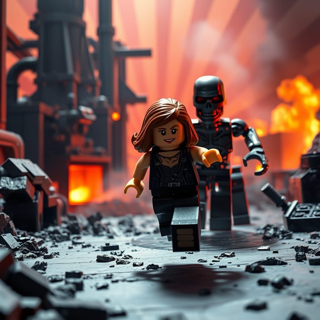 Lego Sarah Connor vs. T-1000 in Steel Mill