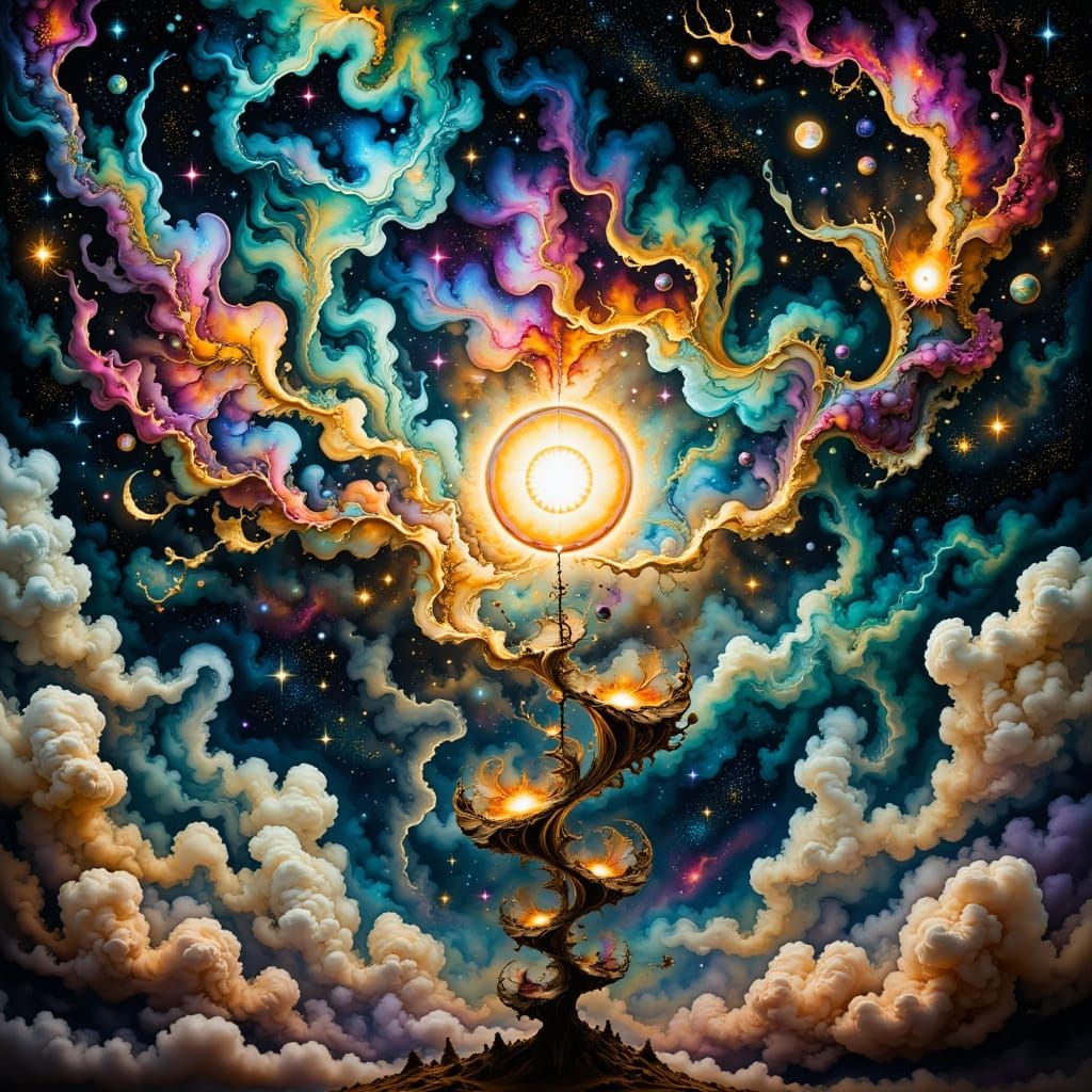 Surreal Cosmic Double Helix Nebula in Vibrant Holographic St...