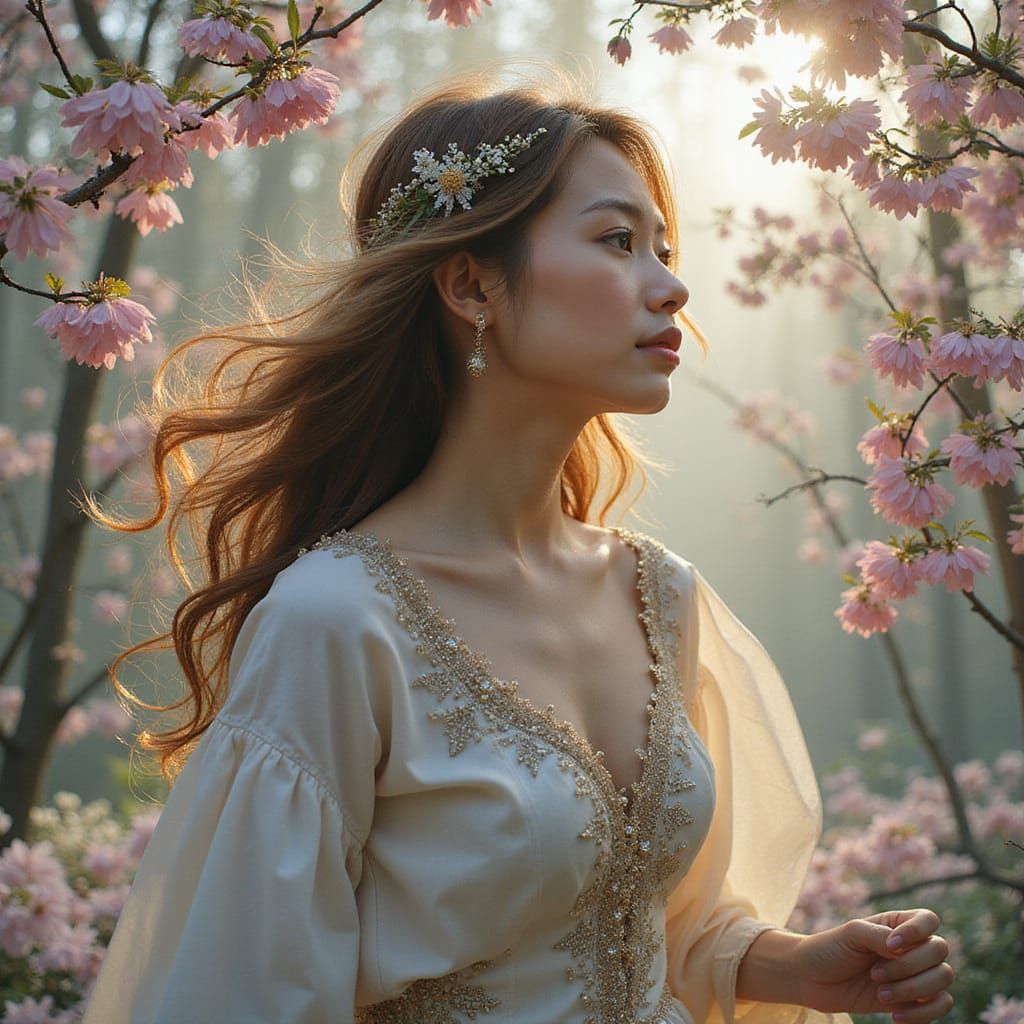 Spring Spirit in Fantasy Landscape, Digital Illustration