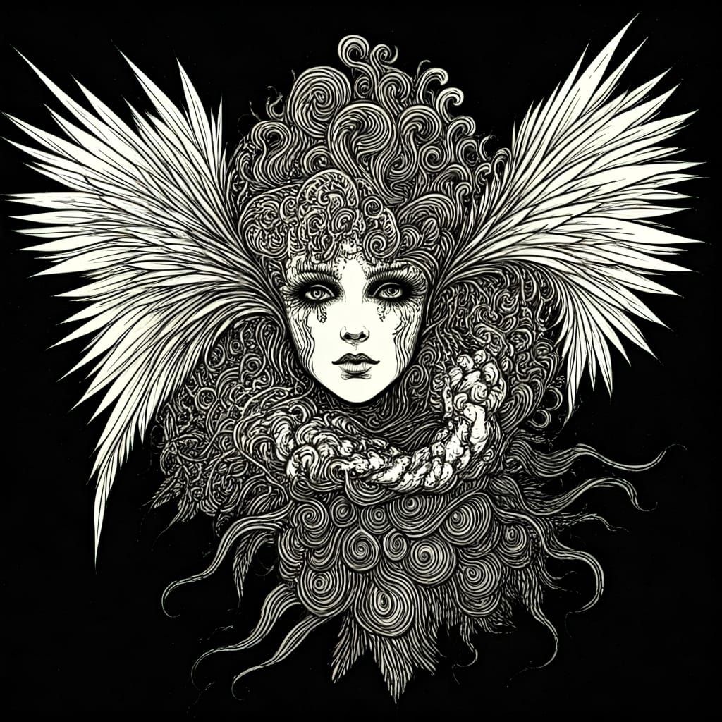 Eldritch Formless Beauty in Black and White Ink