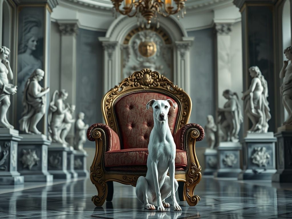 Confident Female Boxer Surrounded by Elegant Statues in a Lu...