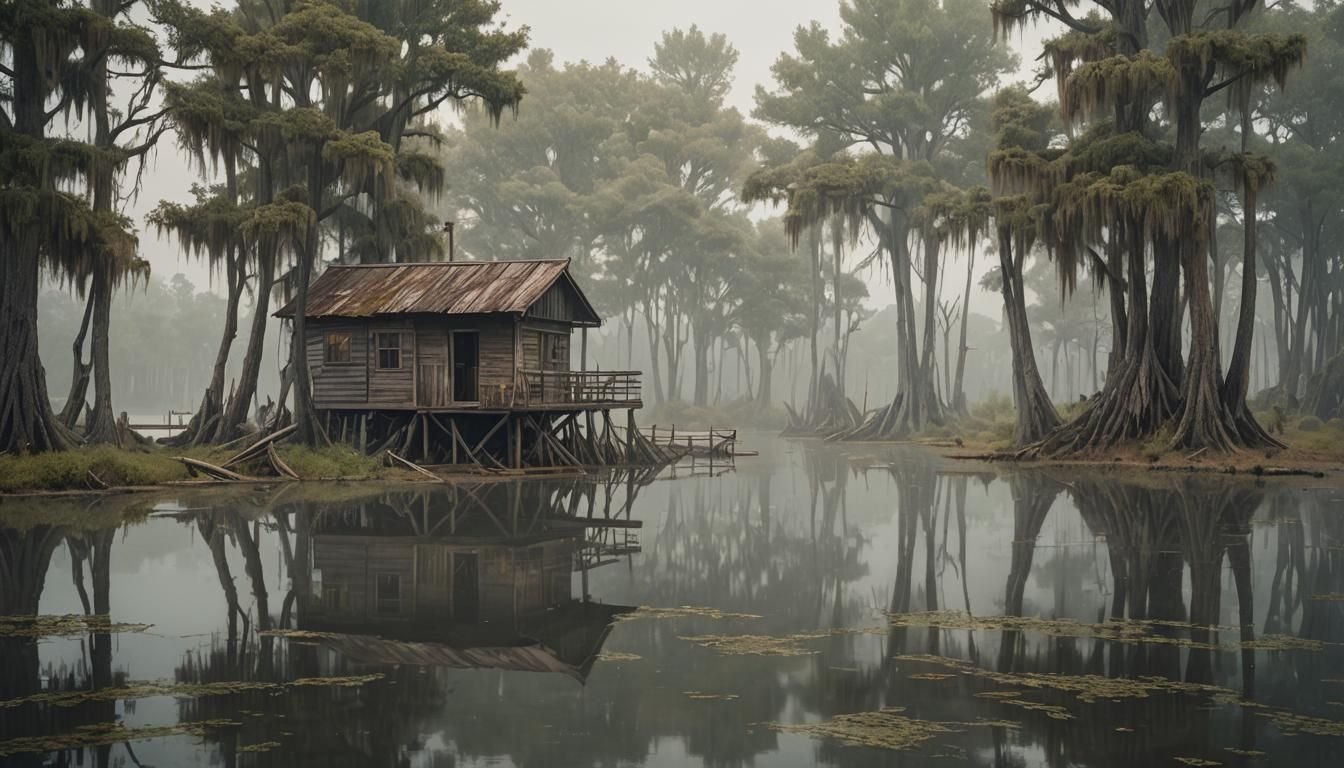 Bayou Fishing Shack in Warm, Golden Light
