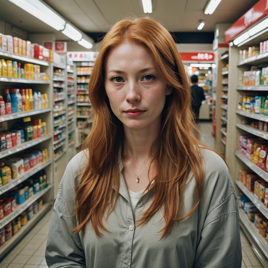 Woman in Combini at Night, Digital Art