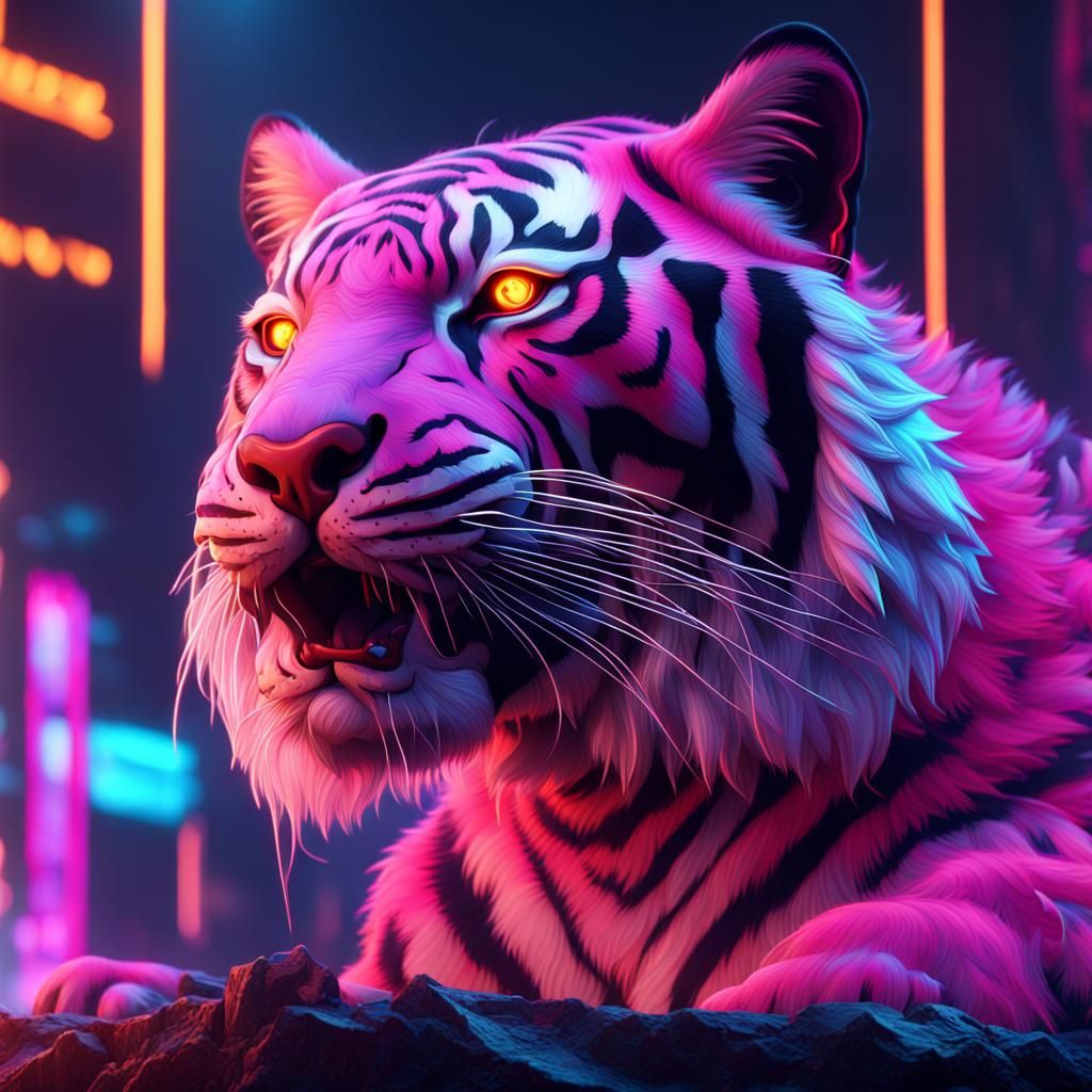 Vibrant Neon Tiger Fantasy Concept Art