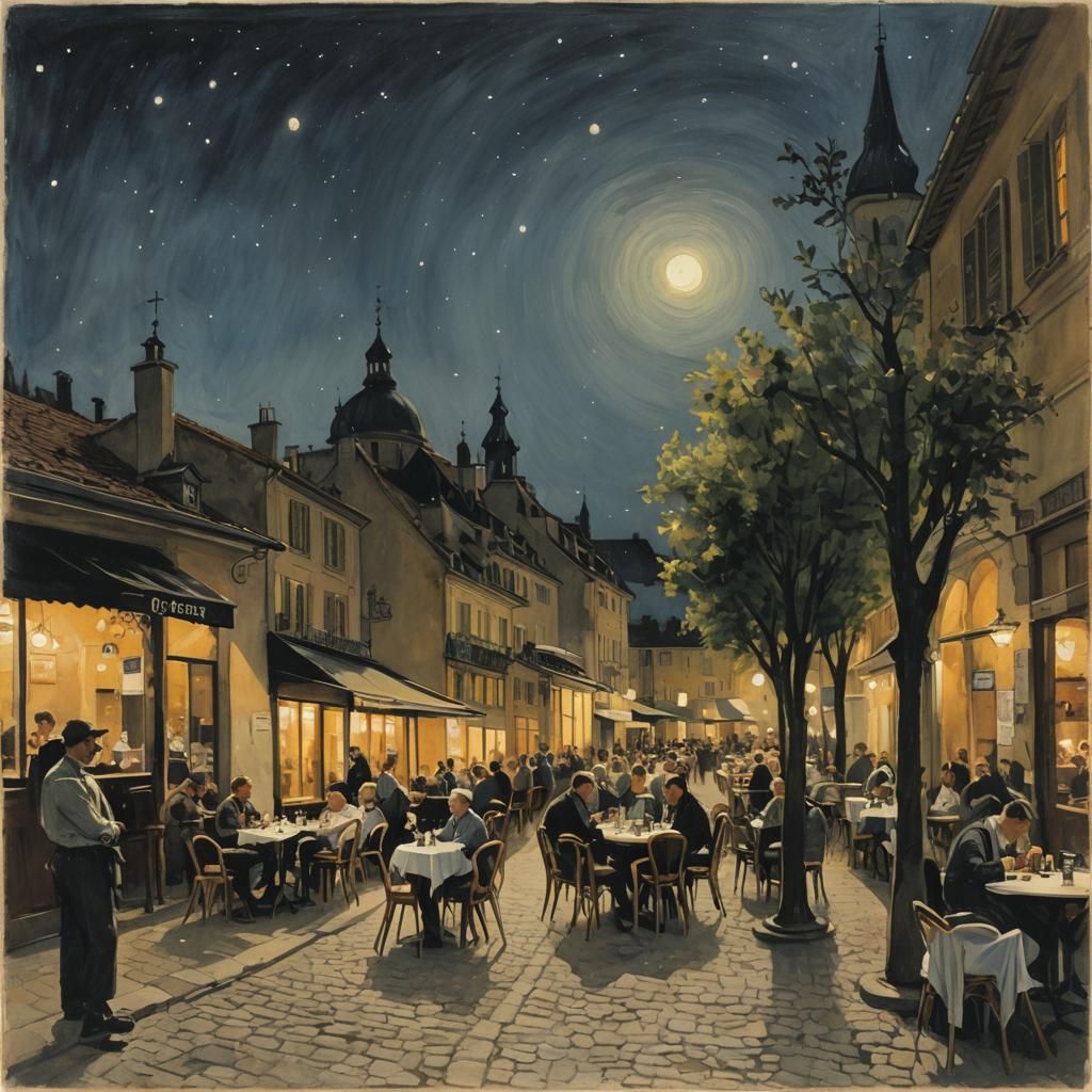 Vibrant Night Cafe Scene